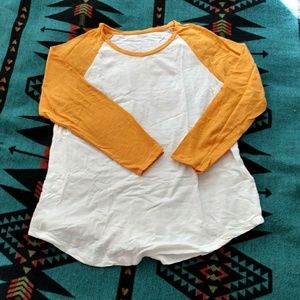 Mustard yellow & white baseball long sleeve shirt